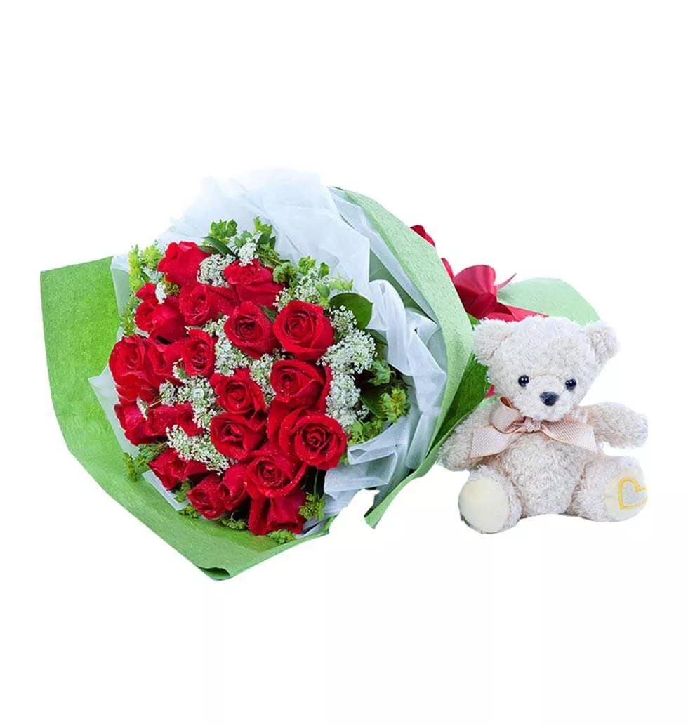 Flower And Teddy Combo